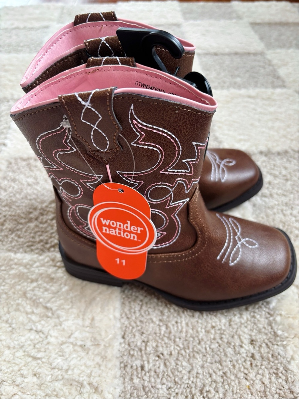 Wonder Nation Toddler Little Girl Western Cowgirl Boots Brown Pink Stitching NWT - Picture 3 of 10